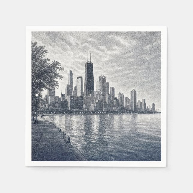 Chicago-Skyline in pointillistischer Kunst Serviette (Vorderseite)