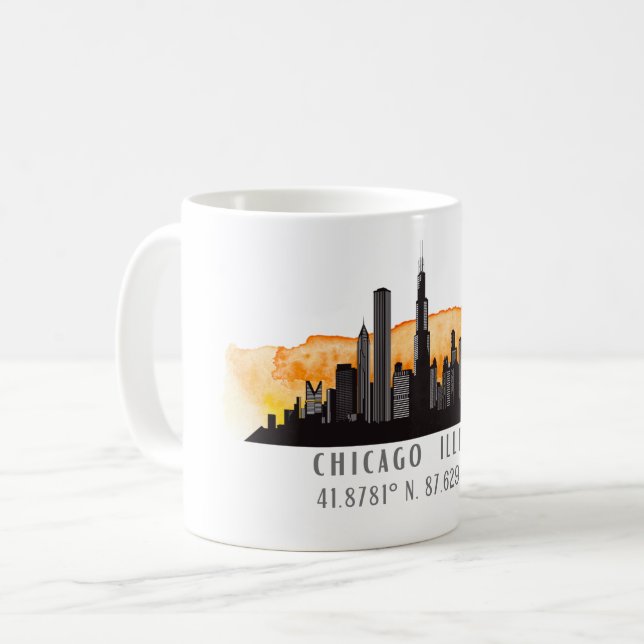 Chicago Skyline Latitude & Longitude Kaffeetasse (Vorderseite Links)