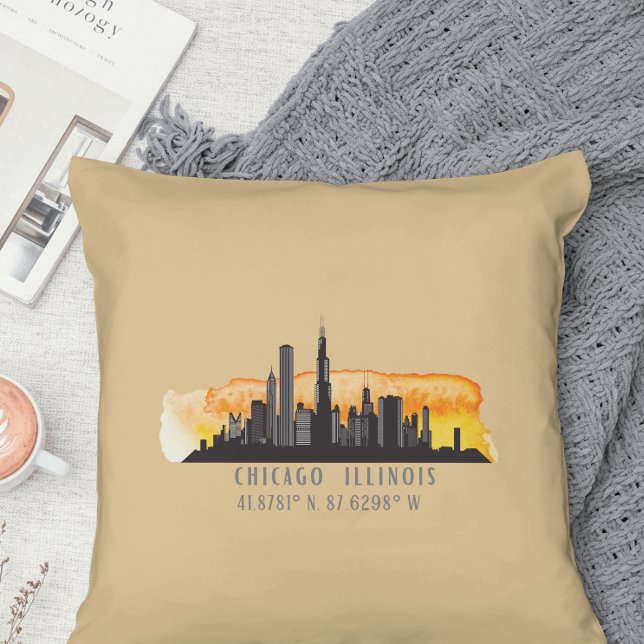 Chicago Skyline Latitude & Longitude Kissen (Von Creator hochgeladen)