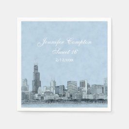 Chicago Skyline Light Blue BG Sweet 16 Serviette