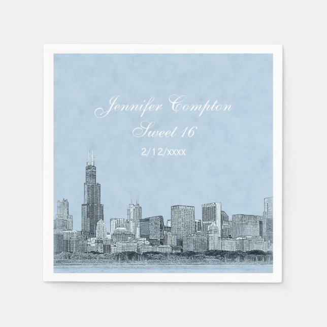 Chicago Skyline Light Blue BG Sweet 16 Serviette (Vorderseite)