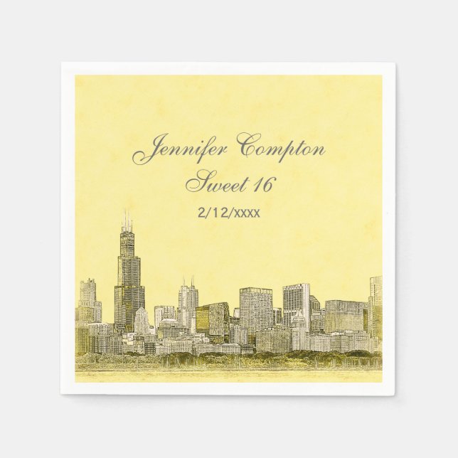 Chicago Skyline Light Yellow BG Sweet 16 Serviette (Vorderseite)