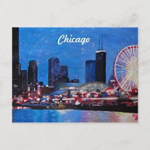 Chicago Skyline mit Ferris Wheel Postkarte