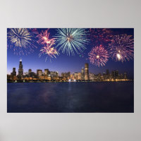 Chicago Skyline mit Fireworks Print