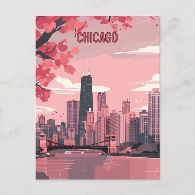 Chicago Skyline mit Frühlingsblüten Postkarte (Vorderseite)