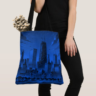 Chicago Skyline Modern Blau Schwarze Tote-Tasche