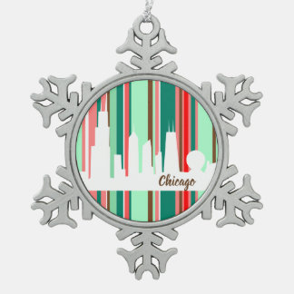 Chicago Skyline Moderne Weihnachtsschmuck Schneeflocken Zinn-Ornament