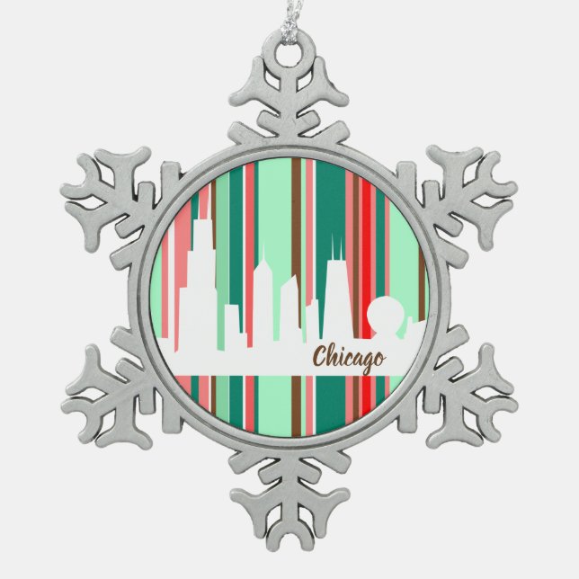 Chicago Skyline Moderne Weihnachtsschmuck Schneeflocken Zinn-Ornament (Vorderseite)