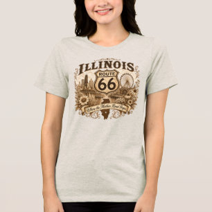 Chicago Skyline Navy Pier Route 66 Sepia  Tri-Blend Shirt