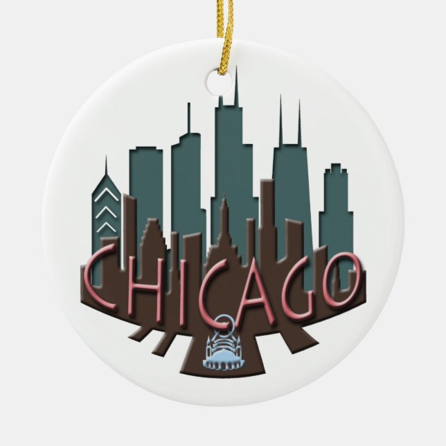 Chicago-Skyline newwave Schokolade Keramikornament (Vorne)