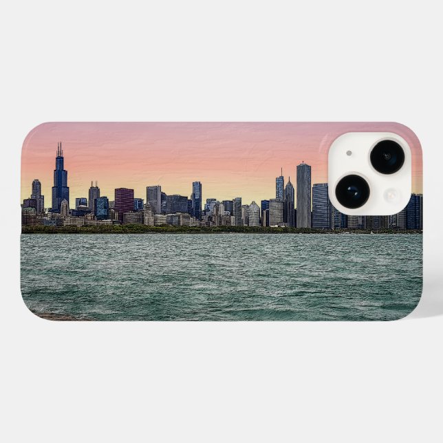 Chicago Skyline Painterly Case-Mate iPhone Case (Rückseite (Horizontal))