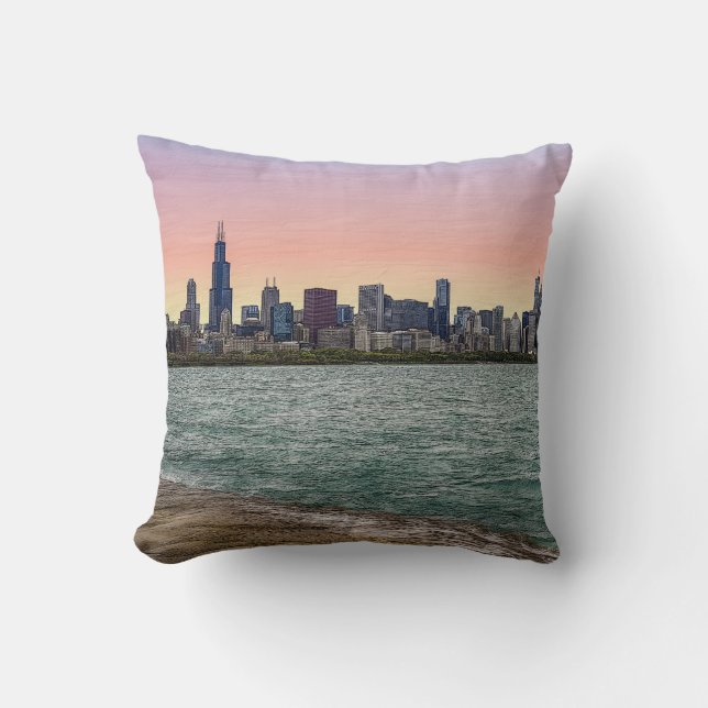 Chicago Skyline Painterly Kissen (Vorderseite)