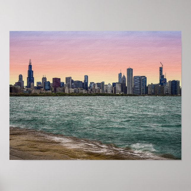 Chicago Skyline Painterly Poster (Vorne)