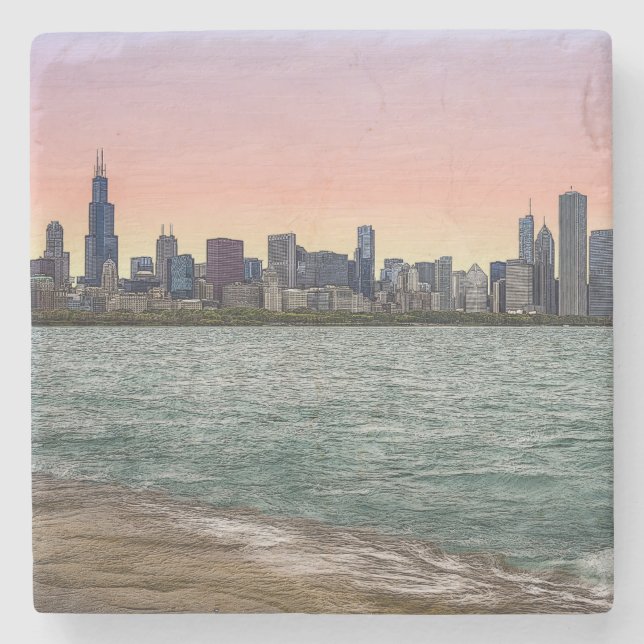 Chicago Skyline Painterly Steinuntersetzer (Vorderseite)