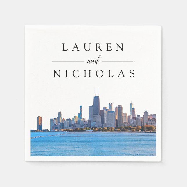 Chicago Skyline Personalisiert Wedding Napkins Serviette (Vorderseite)