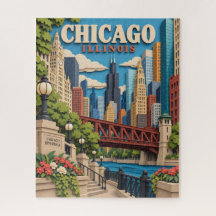 Chicago-Skyline-Puzzle im Papiercut-Stil