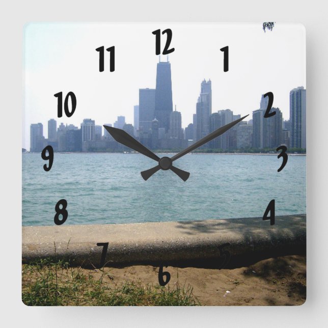 Chicago Skyline Quadratische Wanduhr (Vorderseite)