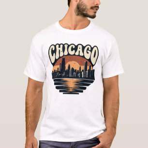 Chicago Skyline Retro Sonnenuntergang: Vintage Wil T-Shirt