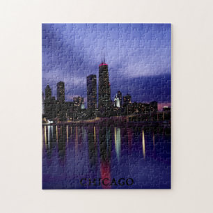 Chicago Skyline River Light Reflection in Dusk Puzzle