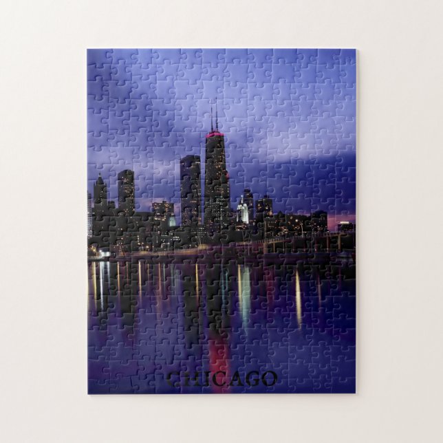 Chicago Skyline River Light Reflection in Dusk Puzzle (Vertikal)