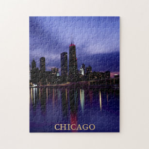 Chicago Skyline River Light Reflection in Dusk Puzzle