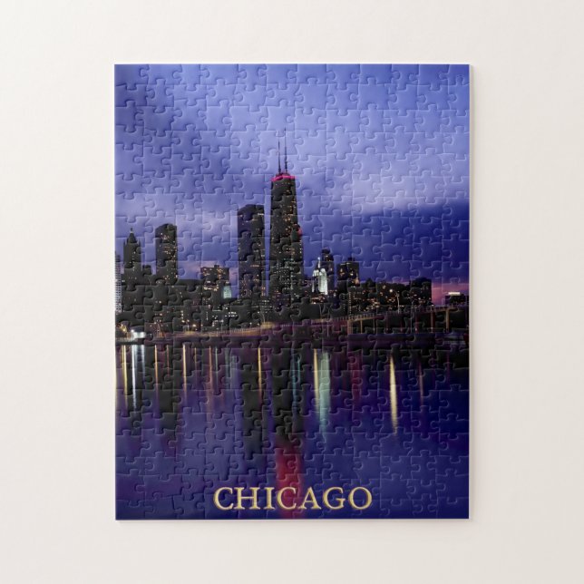 Chicago Skyline River Light Reflection in Dusk Puzzle (Vertikal)