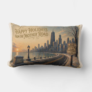 Chicago-Skyline Route 66 Reversible Karo-Kunst Lendenkissen