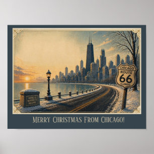 Chicago Skyline Route 66 Urlaubsflucht Poster