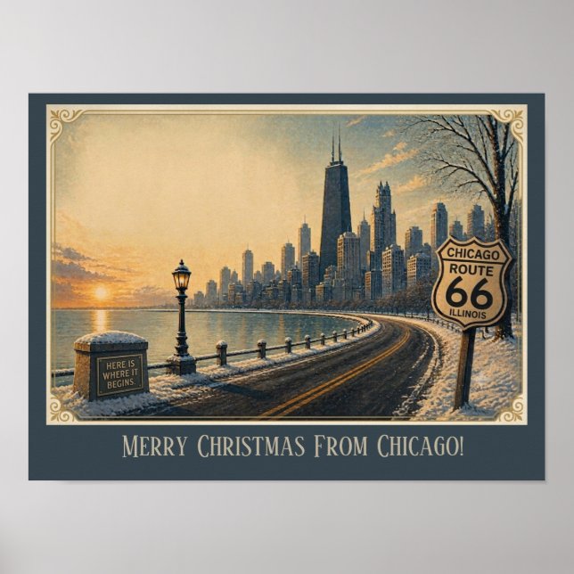 Chicago Skyline Route 66 Urlaubsflucht Poster (Vorne)