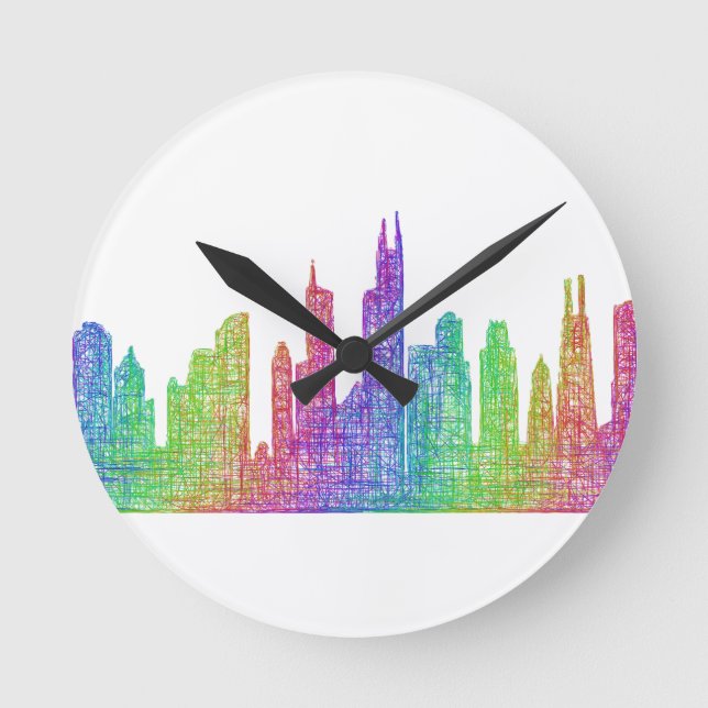 Chicago-Skyline Runde Wanduhr (Vorderseite)