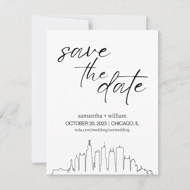 Chicago Skyline Save the Date MINIMALISTISCH Einladung (Vorderseite)