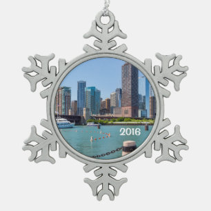 Chicago Skyline Schneeflocken Zinn-Ornament