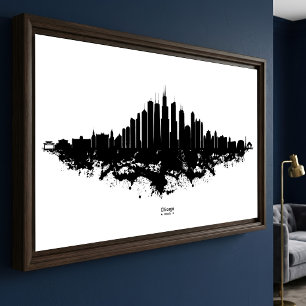 Chicago Skyline Schwarz Weiß Aquarell Stadt Kunst Fotodruck