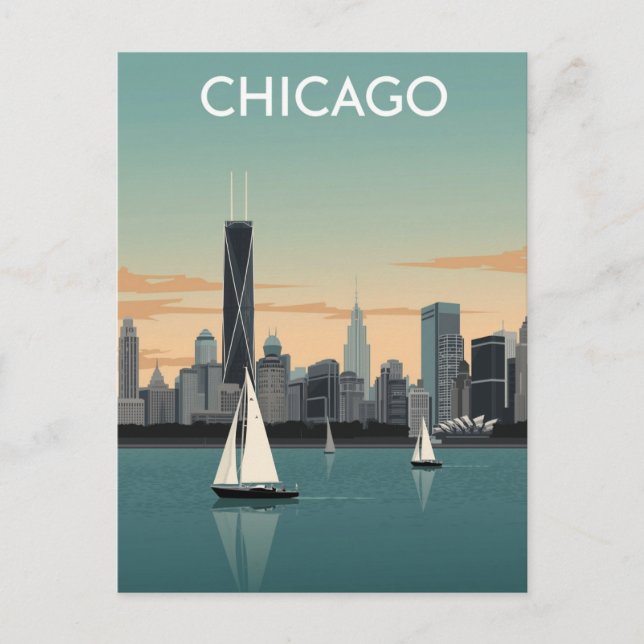 Chicago Skyline Segelboote Postkarte (Vorderseite)