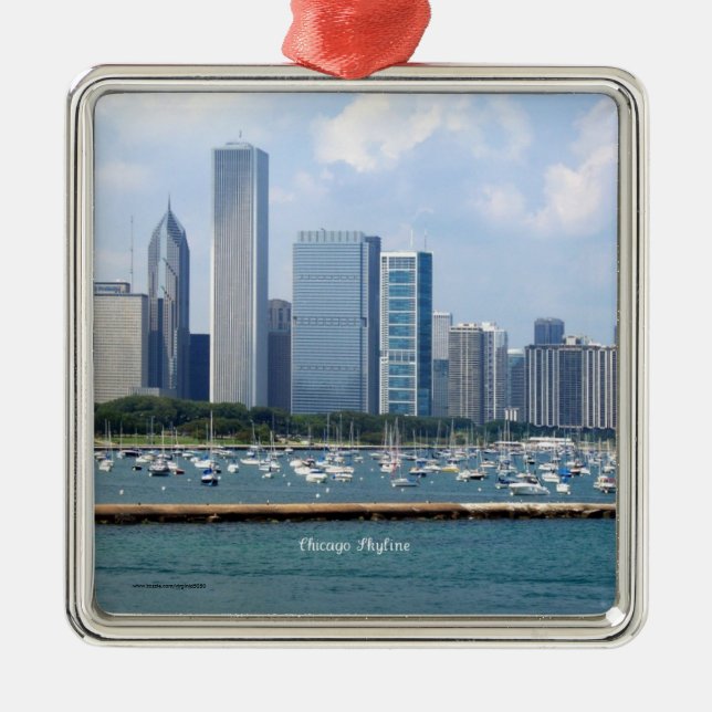 Chicago Skyline Silbernes Ornament (Vorne)