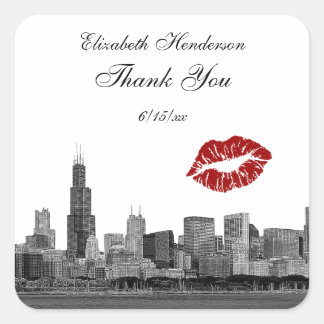 Chicago Skyline Silhouette #1 Kiss Vielen Dank Quadratischer Aufkleber