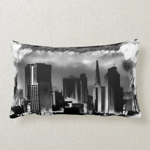Chicago Skyline Sketch in Schwarz und Weiß Lendenkissen