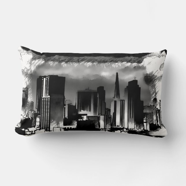 Chicago Skyline Sketch in Schwarz und Weiß Lendenkissen (Vorderseite)