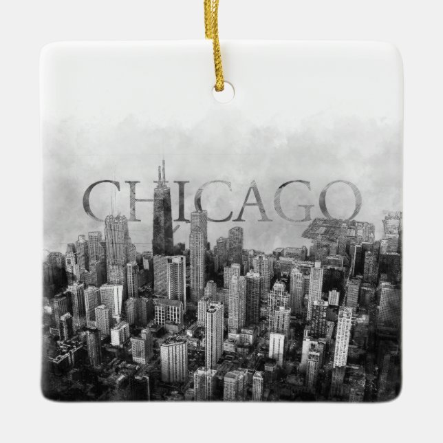 Chicago Skyline Sketch Keramikornament (Vorderseite)