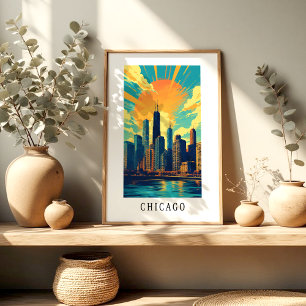 Chicago Skyline Sonnenuntergang Poster - Illinois