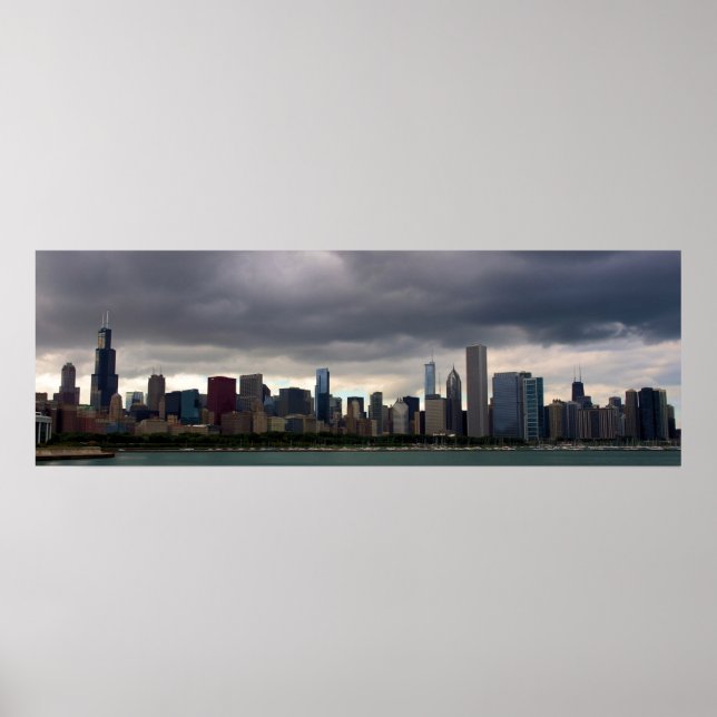 Chicago Skyline - Sturmwolken - Farbposter Poster (Vorne)