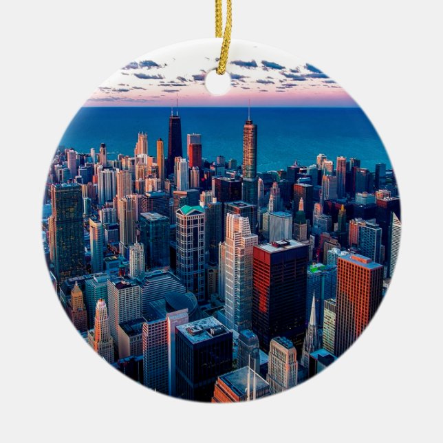 Chicago Skyline Sundown Keramik Ornament (Vorne)