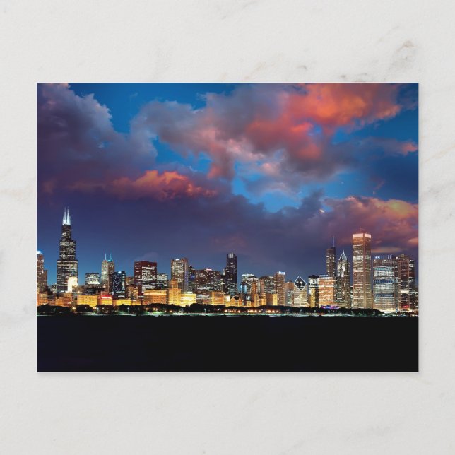 Chicago Skyline Sunset Postkarte (Vorderseite)