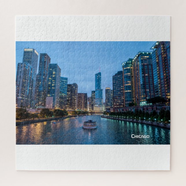 Chicago Skyline Sunset River Puzzle (Vertikal)