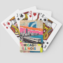 Chicago Skyline Train Pop Art Collage Retro Travel