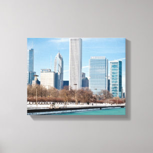 Chicago-Skyline über gefrorenem Michigansee Leinwanddruck