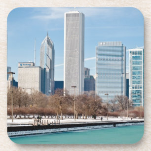 Chicago-Skyline über gefrorenem Michigansee Untersetzer