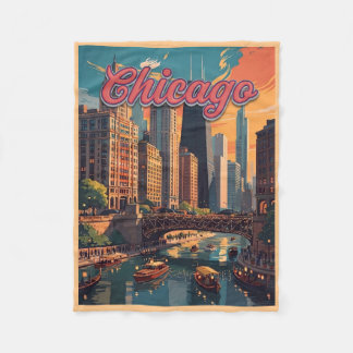 Chicago Skyline Ufer  Fleecedecke
