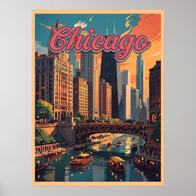 Chicago Skyline Ufer  Poster (Vorne)