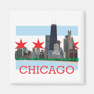 Chicago Skyline und City Flag Magnet